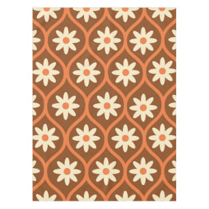 Retro Weiße Blume auf braunem Vintagem Ogee Tischdecke