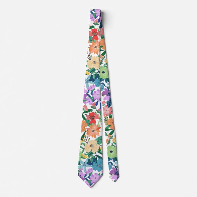 Retro Weiße Regenbogen-Blumen Muster Krawatte (Vorderseite)