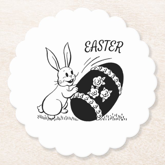 Retro Weißer Bunny und Ostereier Untersetzer (Vorderseite)