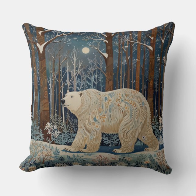 Retro weißer Eisbär Boho-Waldlandschaft Kissen (Vorderseite)
