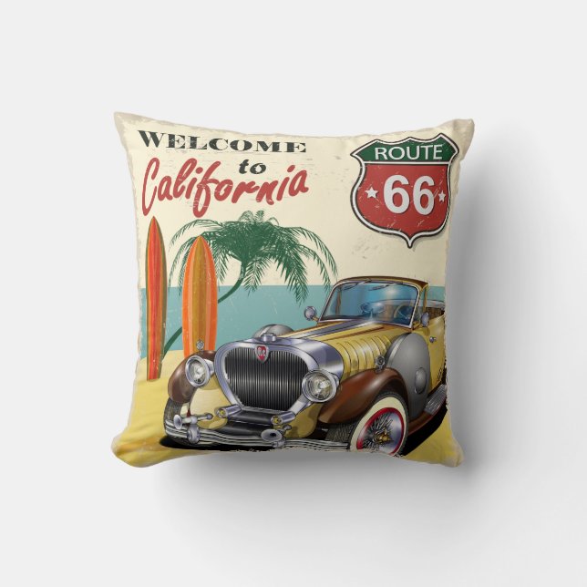 Retro "Welcome to California" Route 66 Poster, Kissen (Vorderseite)