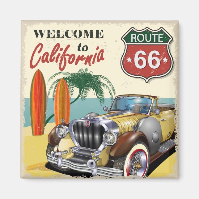 Retro "Welcome to California" Route 66 poster, Magnet (Vorne)