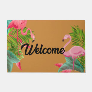 Retro Welcome Tropical Flamingos Doormat Fußmatte