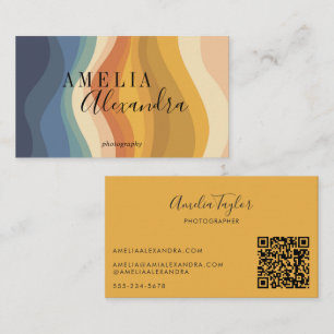 Retro-Welle Boho Erdtöne Name QR Fotograf Visitenkarte