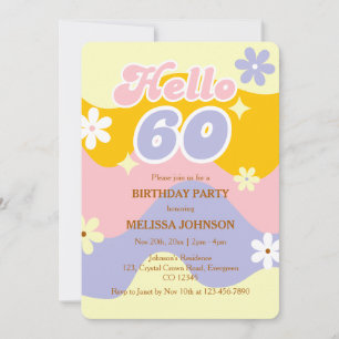 Retro-Welle Groovy-Blume Hallo 60. Geburtstag Einladung