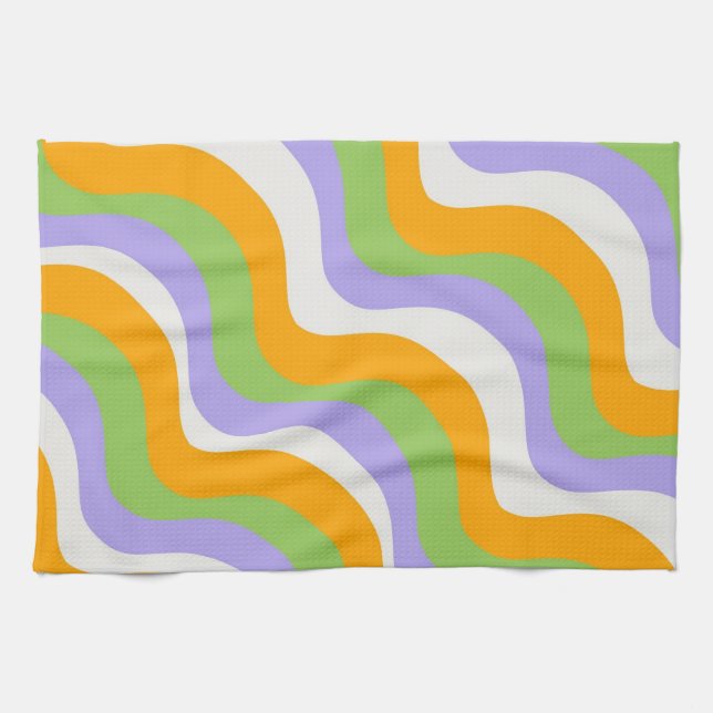 Retro-Welle Groovy Locken-Schicht Abstract Y2k-Mus Geschirrtuch (Horizontal)