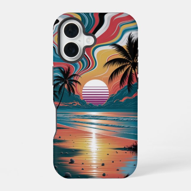 Retro-Welle-Sonnenuntergang iPhone 16 Hülle (Rückseite)