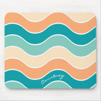 Retro-Wellen-Streifen Türkis Orange Creme Personal Mousepad