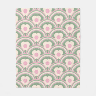 Retro-Wellen und Blumen Rosa und Grün Fleecedecke