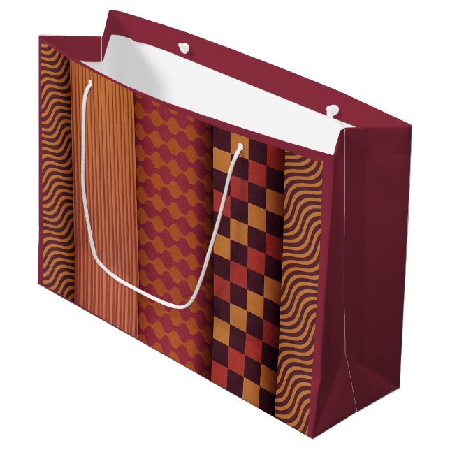 Retro-Wellen und geometrisches Muster der Mitte de Große Geschenktüte (Vorderseite Schrägansicht)