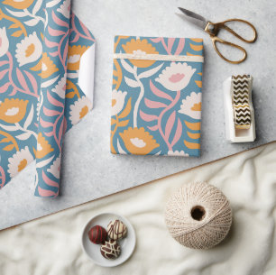 Retro-Wellenförmiges, groovy, pastellfarbenes Blum Geschenkpapier