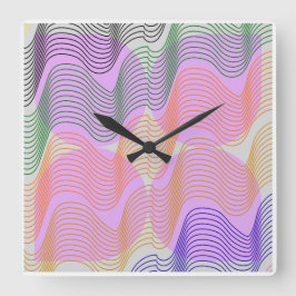 Retro-Wellenlinien abstraktes geometrisches Kunstw Quadratische Wanduhr