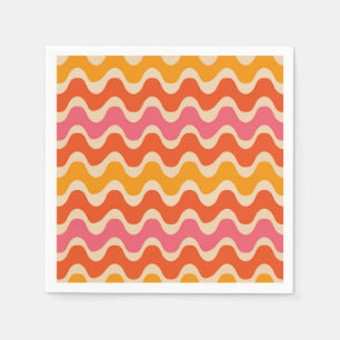 Retro-Wellenmuster in rosa, orange und rot Serviette