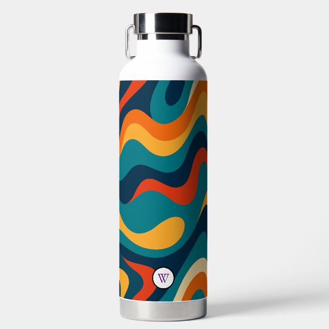 Retro-Wellenmuster modernes Abstrakt  Trinkflasche (Vorderseite)