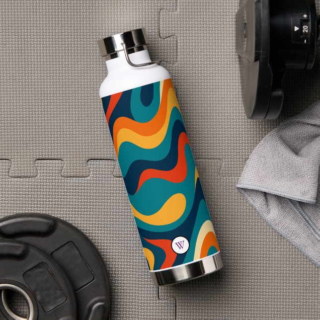 Retro-Wellenmuster modernes Abstrakt  Trinkflasche (Fitnesstudio (gedreht))