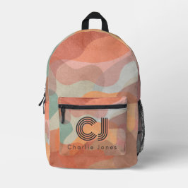 Retro-Welliges-Abstraktes-Einzelbuchstaben-Rucksac Bedruckter Rucksack