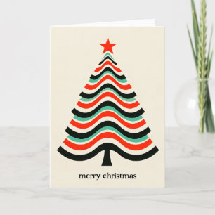 Retro-Welliges Geometrisches Tannenbaum Frohe Weih Feiertagskarte