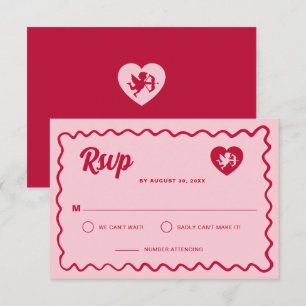 Retro-Welliges Rahmen-Rot-Rosa-Cupid-Herz-Hochzeit RSVP Karte