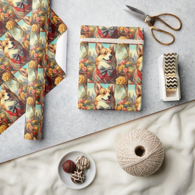 Retro Welsh Corgi Cardigan Painting Geschenkpapier (Kunsthandwerk)
