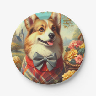 Retro Welsh Corgi Cardigan Painting Pappteller