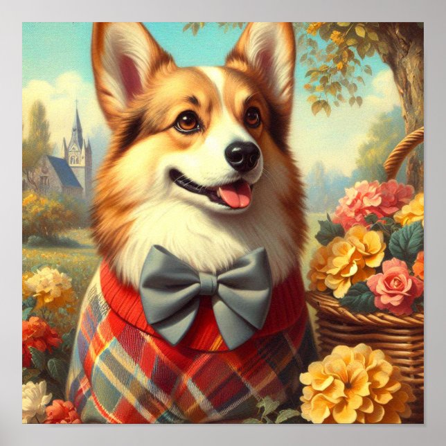 Retro Welsh Corgi Cardigan Painting Poster (Vorne)