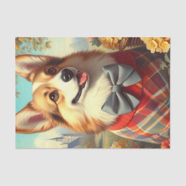 Retro Welsh Corgi Cardigan Painting Seidenpapier (Vorderseite)