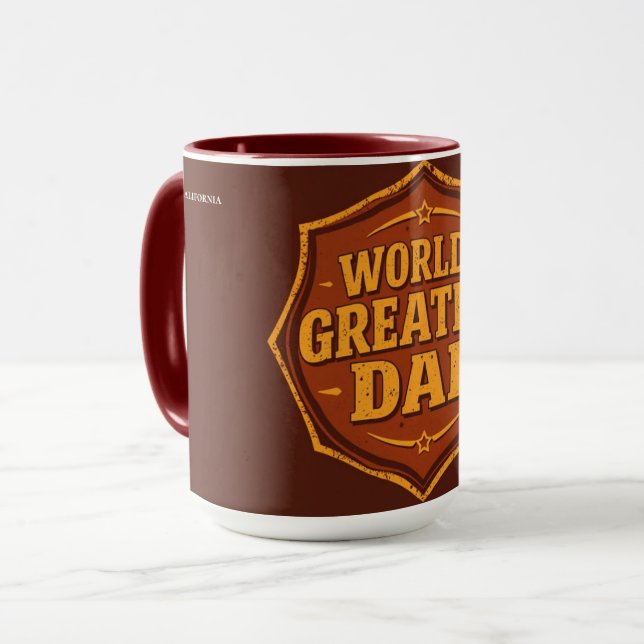 Retro Welt Bestester Papa Abzeichen Tasse | Anpass (Vorderseite Links)