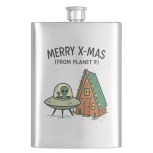 Retro Weltraum Alien Weihnachten UFO Feiertags-Hüt Flachmann