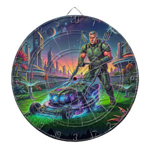 Retro-Weltraum-Comic-Astronaut-Cosmic-Rasenmäher-P Dartscheibe