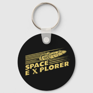 Retro-Weltraum-Explorer-Raketen-Grafik Schlüsselanhänger