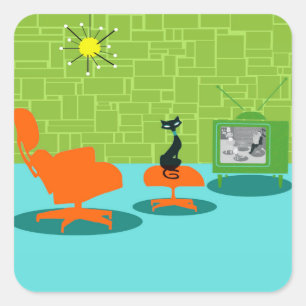 Retro Weltraum-Kitty-Aufkleber Quadratischer Aufkleber