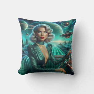 Retro Weltraum Mädchen Kissen