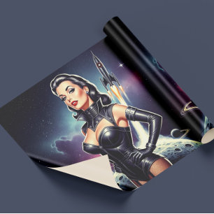 Retro-Weltraum-Pin-up Geschenkpapier