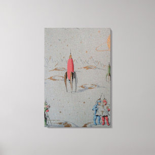 Retro-Weltraum-Reise-Doppel-Leinwand Leinwanddruck