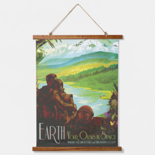 Retro-Weltraum-Reiseposter - Eine Erdforschungsmis Wandteppich Mit Holzrahmen