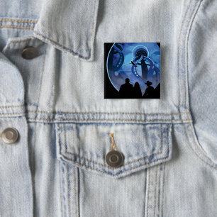 Retro-Weltraum-Reiseposter - Jupiters Mond Europa. Button