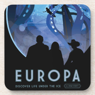 Retro-Weltraum-Reiseposter - Jupiters Mond Europa. Getränkeuntersetzer