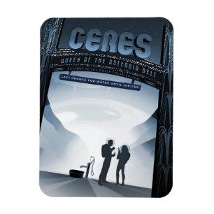 Retro-Weltraum-Reiseposter-Zwergplanet Ceres. Magnet