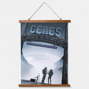 Retro-Weltraum-Reiseposter-Zwergplanet Ceres. Wandteppich Mit Holzrahmen