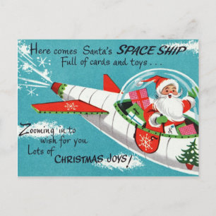 Retro-Weltraum-Schlitten-Weihnachts-Postkarte Feiertagspostkarte