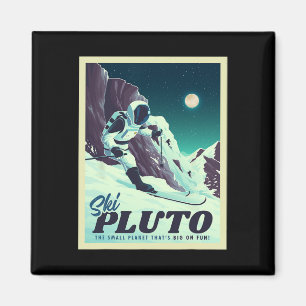 Retro Weltraum-Tourismus Skifahren Pluto Skifahrer Magnet