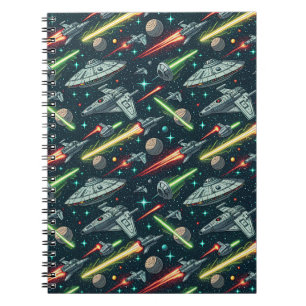 Retro Weltraumkampf Sci-Fi Raumschiff Comic Muster Notizblock