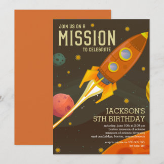 Retro Weltraummission Kindergeburtstagsfeier Einladung