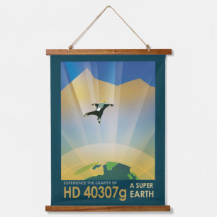 Retro Weltraumplakat - Die Schwerkraft einer Super Wandteppich Mit Holzrahmen