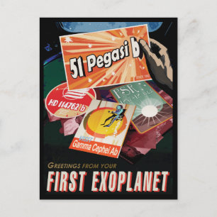 Retro-Weltraumplakat-Exoplanet-Entdeckung 51 Pegas Postkarte