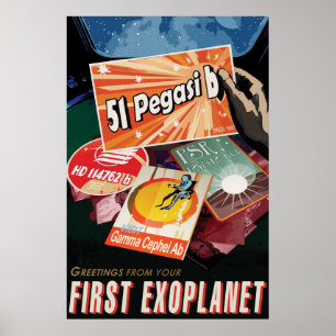 Retro-Weltraumplakat-Exoplanetenentdeckung 51 Pega Poster