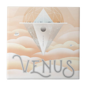 Retro Weltraumplakat-Observatorium im Sonnensystem Fliese