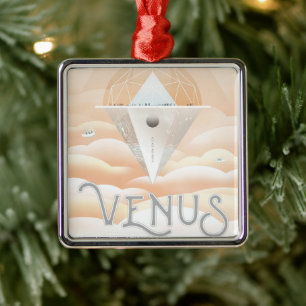 Retro Weltraumplakat-Sternwarte im Sonnensystem Ornament Aus Metall