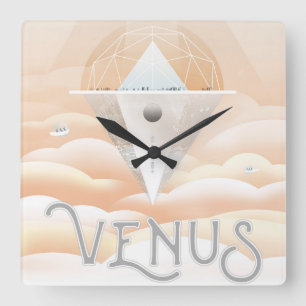 Retro-Weltraumplakat-Sternwarte im Sonnensystem Quadratische Wanduhr