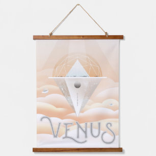 Retro Weltraumplakat-Sternwarte im Sonnensystem Wandteppich Mit Holzrahmen